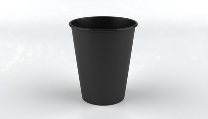A matte black, cylindrical paper cup on a white background
