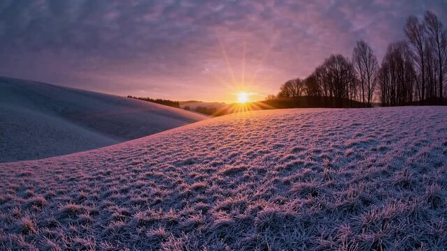 The early morning sun appearing over the horizon during the chilly winter season at specific natural vantage point