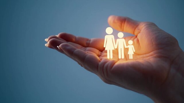Hand cradling symbolic representation of family affection, care, protection, mental wellness, and insurance concepts