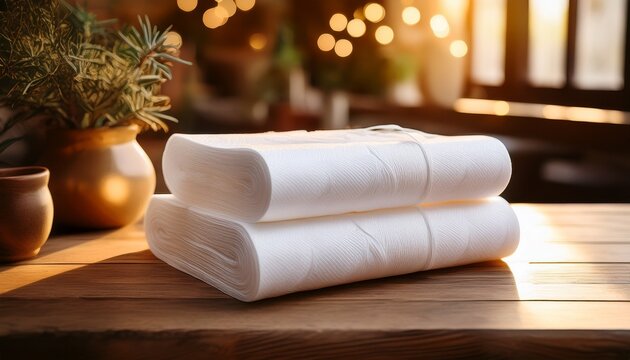 stack of white paper towels neatly arranged in a cozy setting