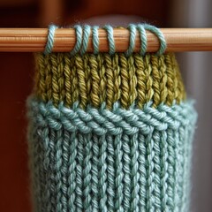 A knitted item with a green stripe