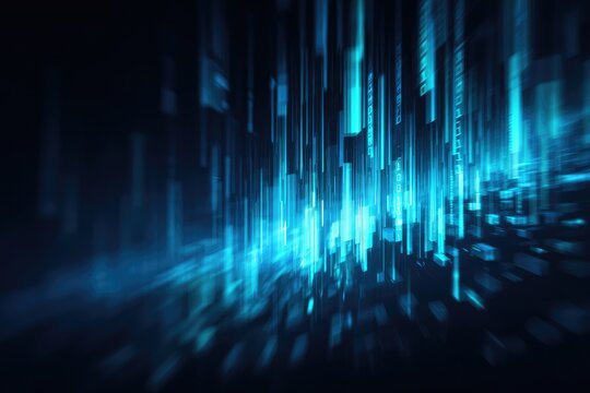 Abstract digital cityscape,  glowing turquoise lines