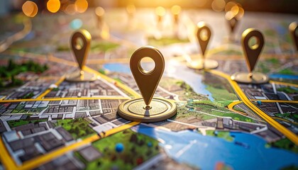 Optimizing local business reach with multiple geolocation pins on a detailed city map for customer targeting