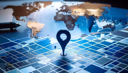 Strategic location pin on a digital world map symbolizing local search optimization and global reach