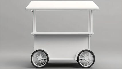 Minimalist white street vending cart for outdoor food and beverage business mockup template design