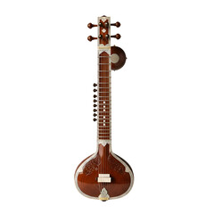 Naklejka premium Detailed Sitar Instrument Showcases Intricate Design and Craftsmanship on Transparent Background
