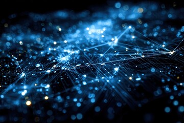 Abstract network of glowing points and lines in deep blue