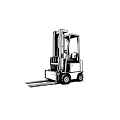 A precise black and white forklift illustration depicting industrial equipment ready for work on