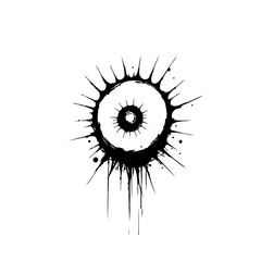 Abstract sunburst design radiating energy, mysterious circle with jagged edges, dramatic emblem