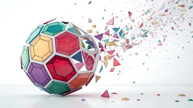 Colorful geometric sphere breaking apart into small triangles