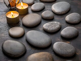Serene Spa Stones and Candles, Relaxing Wellness Image