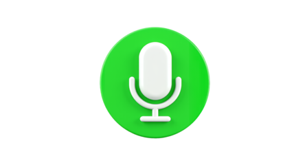 Microphone Icon on Green Circle, Recording Symbol, Audio Visualization, 3D Render