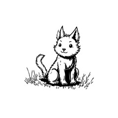 Charming illustrated sketch of a cheerful dog sitting in grass offering a friendly animal companion
