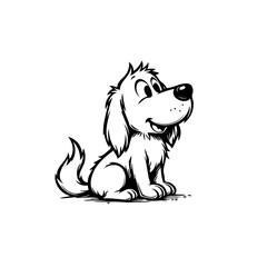 Charming monochrome illustration of a happy cartoon puppy with expressive eyes and textured fur