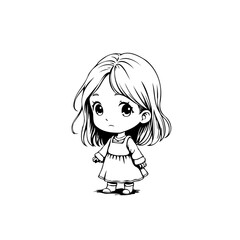 Fototapeta premium Charming simplistic chibi illustration of a young girl with emotive eyes creating a sweet and