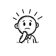 Contemplative doodle person with radiating lines exhibiting worry or pondering a profound question