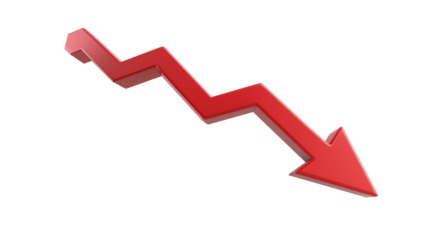 Red arrow pointing down on a white background, indicating a decline