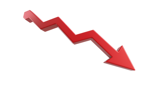 Red arrow pointing down on a white background, indicating a decline