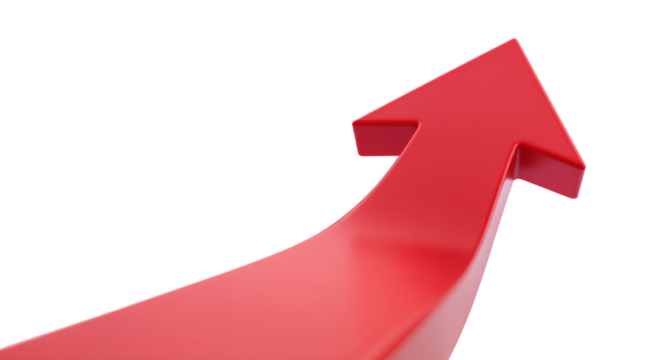 Red Arrow Pointing Up on White Background Concept of Growth and Success