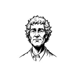 Expressive drawing of a person with curly hair and distinctive features conveying character and