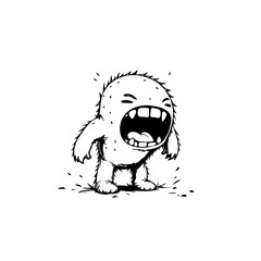Expressive fuzzy creature screaming with exaggerated emotion a whimsical illustration on a clean