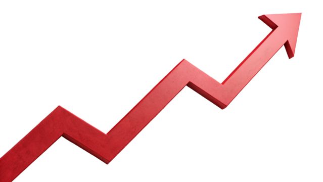 Red arrow pointing upwards on a white background, signifying growth and success.