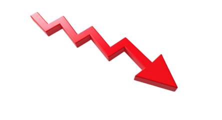 Red Downward Arrow Depicting Decline, Loss, and Negative Trends