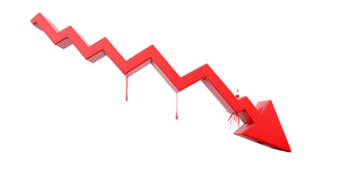 Red Downtrend Arrow with Paint Splatter