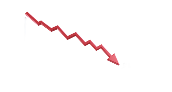 Red Downward Arrow Indicating Decline on White Background