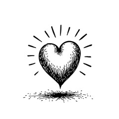 Heart symbol design with radiating lines showcasing love feelings and expressive hand drawn style