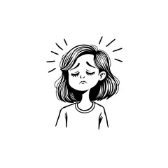 Illustrative depiction of a young woman expressing sadness and introspection using stylized