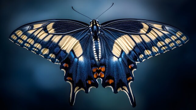 Stunning Blue and Yellow Butterfly Wings Detailed Macro