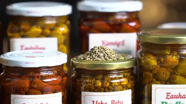 Pickled Peppers  Spices Jars.
