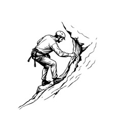 Silhouette depiction of a determined climber scaling a rugged rock face with focused determination