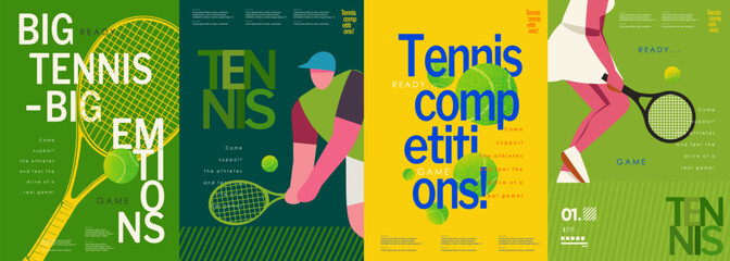 Tennis. Vector abstract illustration of game, tennis players, racket, ball, play, tournament for poster, background, invitation, flyer or cover