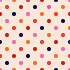 Colorful Polka Dot Seamless Pattern. Retro Circles Background for Fabric, Wallpaper, Wrapping Paper, and Decoration.