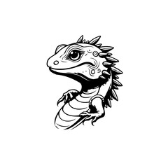 Stylized lizard portrait featuring a monochrome design showcasing detailed reptilian features and