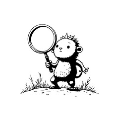 Whimsical cartoon character exploring world through magnifying glass in a delightful exploration