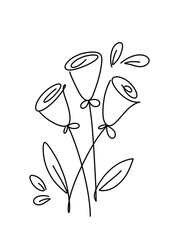 Rose and leaf in simple line art, illustration for wedding, card, invitation