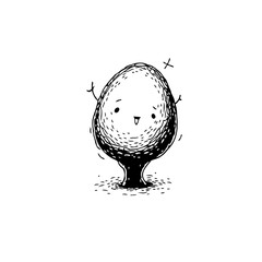 Whimsical monochrome tree character art with expressive eyes and arms illustration ideal children