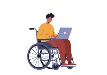 Man in Wheelchair Working on Laptop.