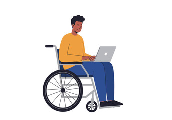 Focused Man Working on Laptop in Wheelchair.