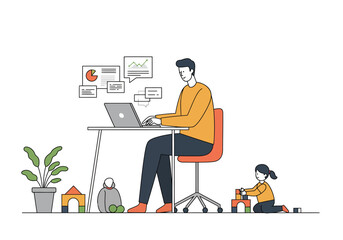 Father Working From Home with Daughter Playing.