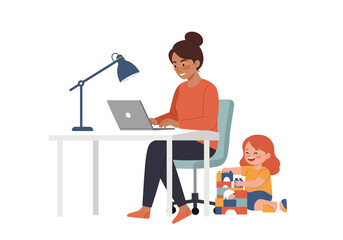 Working Mom at Home with Child.