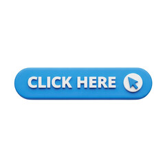 3d icon of blue click here button with a mouse cursor icon, isolated on transparent background