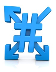 Obraz premium Blue Hashtag Arrows 3D Rendering, White Background