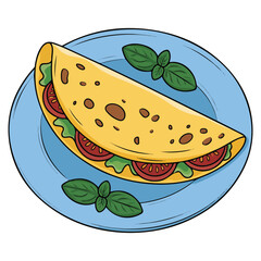 Top view of cooked omelette on plate isolated vector illustration on white background