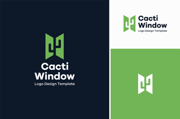 Windows or Doors with Cactus Cacti Saguaro Plant Tree for Outdoor Garden Landscape Simple Modern Minimalist Logo Design
