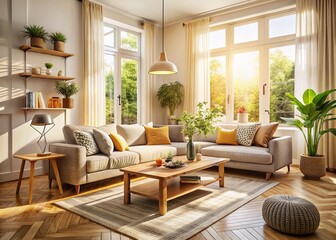 Serene Minimalist Living Room Interior Design Stock Photo