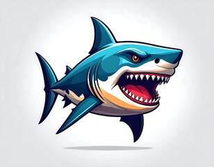 Aggressive great white shark, mouth open, detailed cartoon style